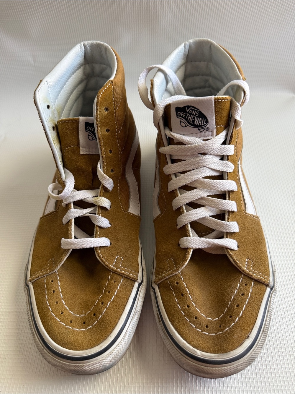 Vans Womenβs High-Top Suede Skate Shoes β Mustard/White